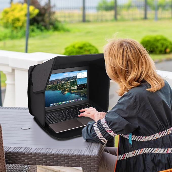 Laptop Sun Shade, Laptop Sun Glare Shield Privacy Screen Hood Computer Sunshade Bag for Working Outside Outdoor Foldable Computer Shield Cover Outside 15-16''(Patent Pending)