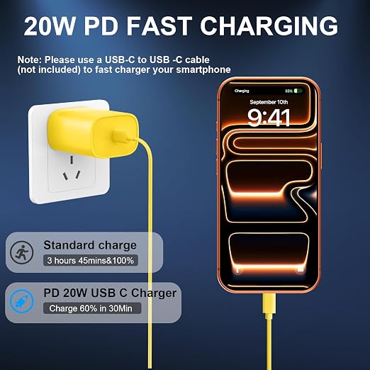Phone 17 16 15 Charger Fast Charging Type C Chargers USB C Fast Charger Block & Phones 17 Charger Cord 10FT Long USB C Charging Cable for i.Phone 17/17 Pro/17 Pro Max/Air/Phone 16 15 Pro Max,Yellow