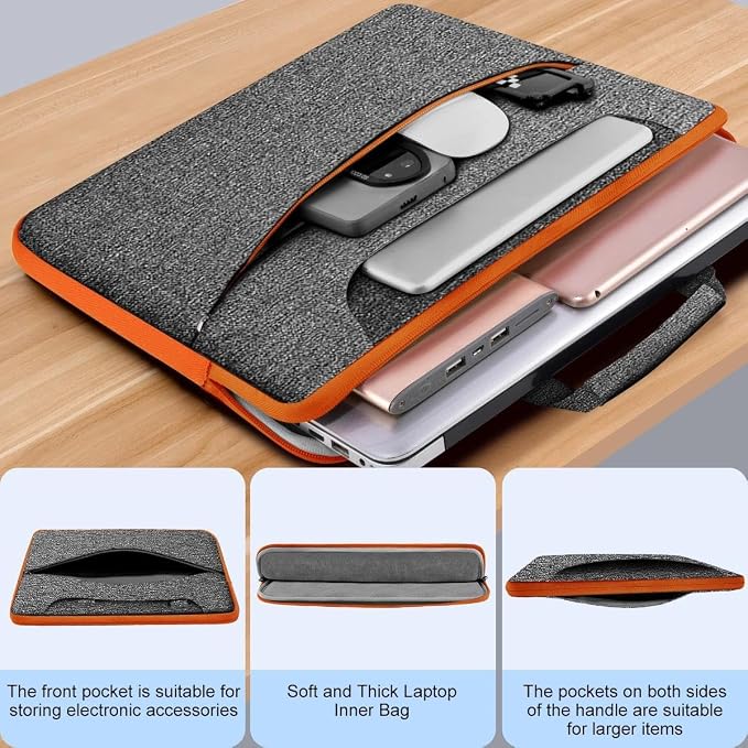 Hseok Laptop Shoulder Bag 17-17.3 inch Case, Durable Shockproof Protective Briefcase with Multi-Pockets Compatible with Lenovo Most 17-17.3 inch HP Acer Dell ASUS MSI Notebooks,Dark gray-orange