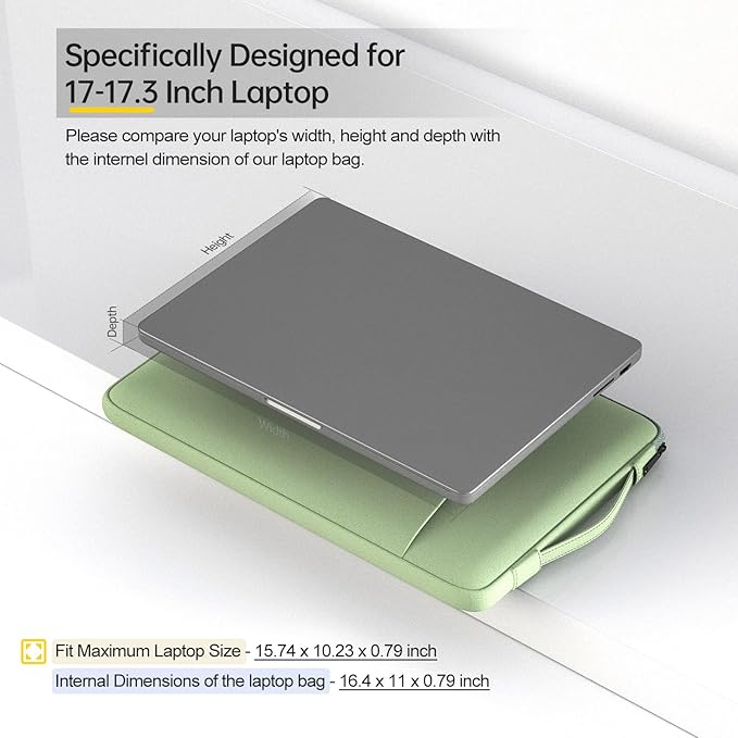 Laptop Sleeve Case 17 17.3 Inch with Handle Computer Bag Carrying Case for HP Pavilion 17/ Envy 17/ Dell/IdeaPad ThinkPad/LG Gram/MSI/ASUS Acer, Green