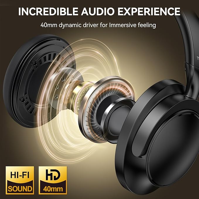 TECKNET Noise Cancelling Headphones Wireless & Wired, 70H Playtime Bluetooth Headphones Wireless Over Ear Built-in Mic,3.5mm Cable Dual Connection Foldable Headset Comfort for Home Office Travel,Black