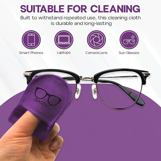 Finger Grip Eyeglass Cleaner (4 Pack) – Premium Microfiber Glasses Cleaning Cloth for Eyeglasses, Sunglasses, Phone Screen & Camera Lens (Orange/Purple)