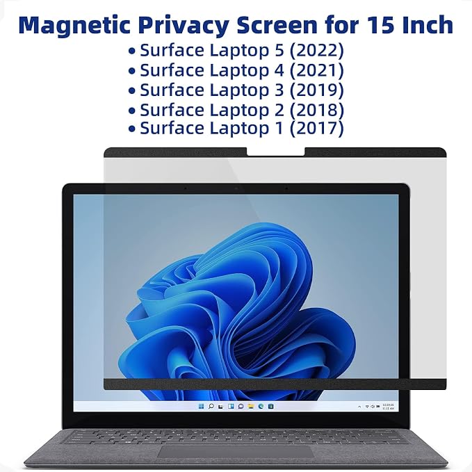 Magnetic Privacy Filter Compatible with 15 Inch Surface Laptop 5/4/3/2/1, Removable Anti Glare Blue Light Laptop Privacy Screen Black Security Private