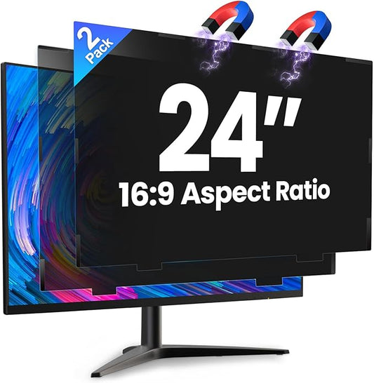 2 Pack 24 Inch Magnetic Computer Privacy Screen for Monitor 16:9 Aspect Ratio, Anti Blue Light Computer Screen Privacy Shield, Removable Anti Glare Screen Protector for Dell HP Lenovo ASUS LG Acer Samsung Monitors