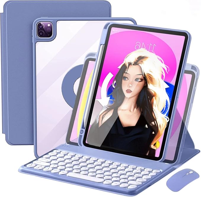 Vertical Keyboard Case for 10.2inch iPad9/iPad8/iPad7 with Mouse, Case for iPad 9th/8th/7th Gen/Air3/Pro10.5 Case with Keyboard Mouse Combo, (Magnetic-Lavender)