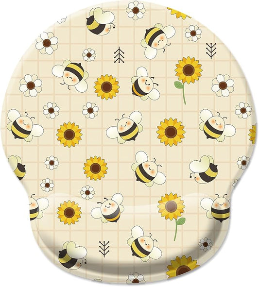 Hancynir Sunflower Bee Ergonomic Mouse Pad with Wrist Rest, Cute Gel Mousepad Wrist Support, Computer Gaming Mouse Pad with Pain Relief Non-Slip PU Base for Desk Accessories Office Decor Supplies