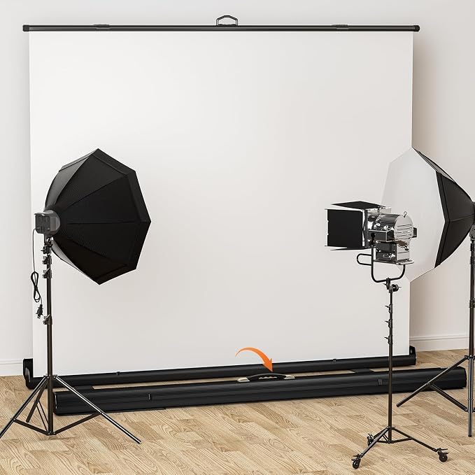 WASJOYE Large Collapsible White Backdrop Screen - 81.5 x 79 in Portable Retractable Photo Background with Stand for Projector Video Conference, Live Broadcasting Photographic Studio, Streaming