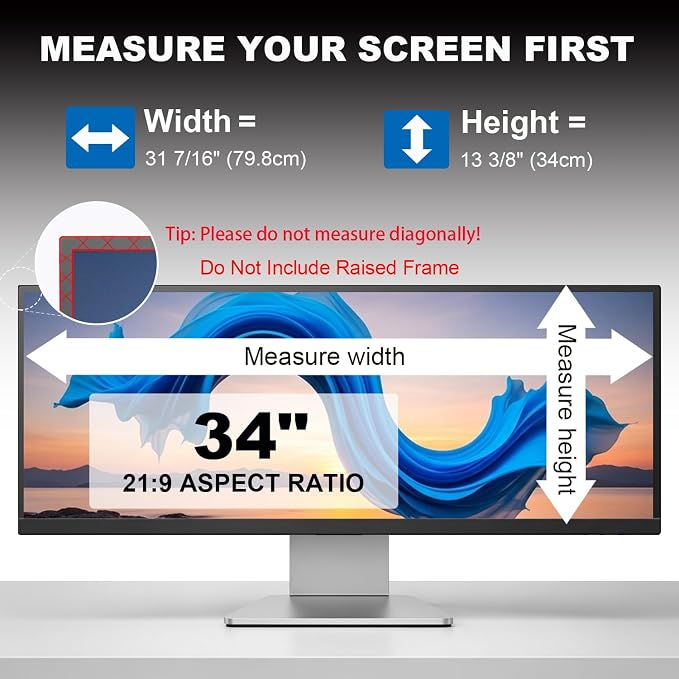 10 Pack Privacy Screen for 34 Inch 21:9 (79.8x34cm) Computer Monitor - Blue Light Filter & Anti-Glare, Removable Screen Privacy Shield | PC Protector Film for Flat and Curved Screens