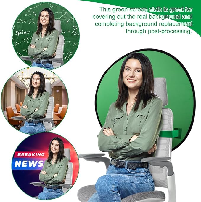 1 PC Green Screen Background, Nylon Background Screen Portable Foldable Backdrop for Live Streaming, Chair Photo Studio Solid (Green, 75cm，only Screen,NO Stand)