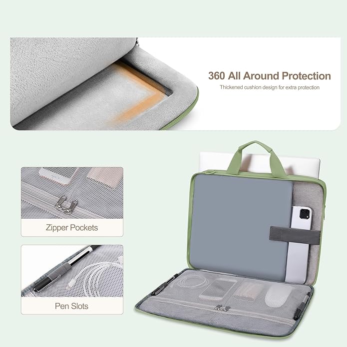 MOSISO 360 Protective Laptop Shoulder Bag, Double Layer Fluffy Padded Laptop Bag with Anti-theft Zipper
