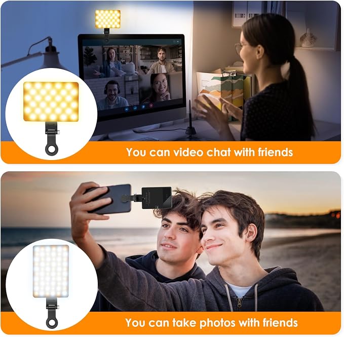 Selfie Light Portable Phone Light, Eagerey 60 LED Rechargeable Fill Lights with Front & Back Clip, CRI 95, 3 Modes, Clip on Lights for TikTok Tablet/Laptop, iPad, Conference Vlog Video