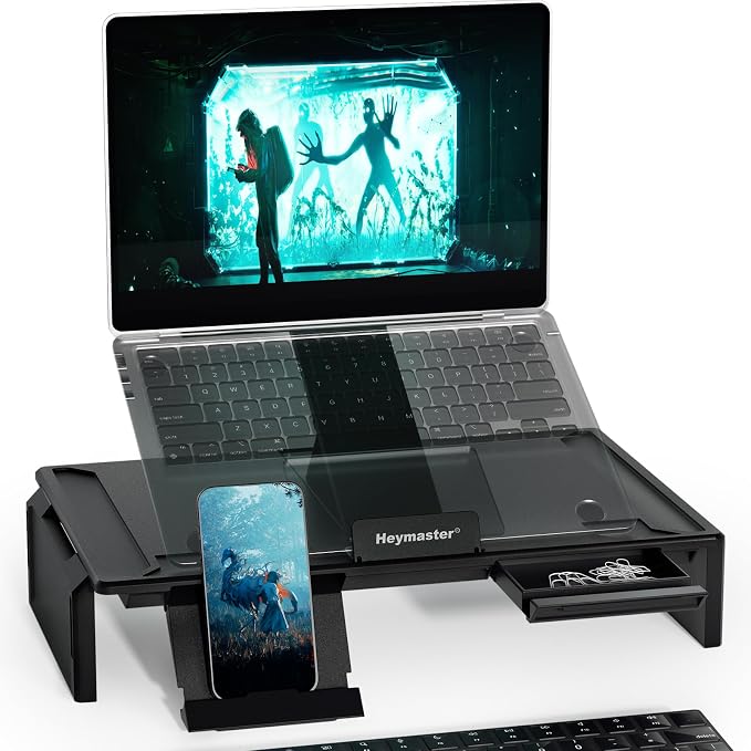 Heymaster Ergonomic Monitor Stand Riser, Laptop Stand Foldable Muti-Angle Adjustable Portable Foldable Stand with Heat-Vent Compatible with MacBook, Air, Pro, Surface Laptop (9-17 inches) (Black)