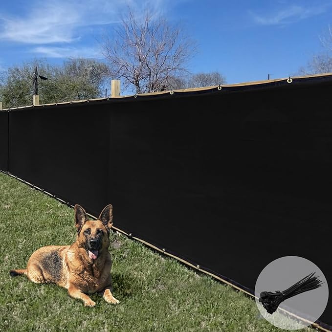 E&K Sunrise 4' x 83' Privacy Fence Screen with Grommets, Outdoor Windscreen Fence Covering Privacy Screen UV Blockage for Backyard Garden Patio, Zip Ties Included (Black)