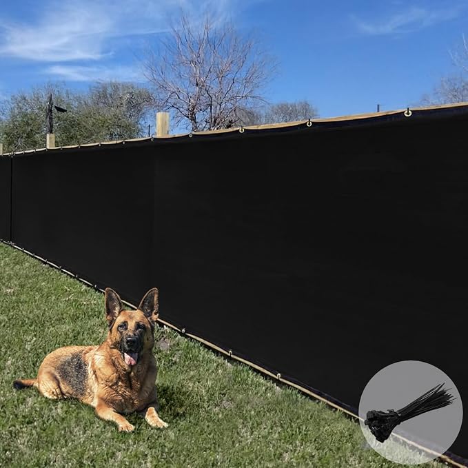 E&K Sunrise 4' x 166' Privacy Fence Screen with Grommets, Outdoor Windscreen Fence Covering Privacy Screen UV Blockage for Backyard Garden Patio, Zip Ties Included (Black)