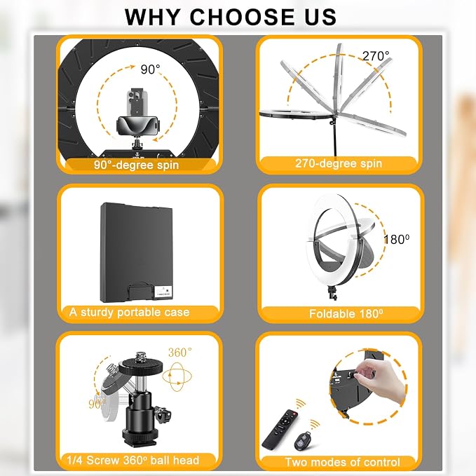 Ring Light 18 INCH Kit,55W6700k Dimmable LED Light, Tripod Stand, Remote Controller,Box for Camera,Smartphone,YouTube,TikTok,Self-Portrait Shooting,CRI95 (Black)