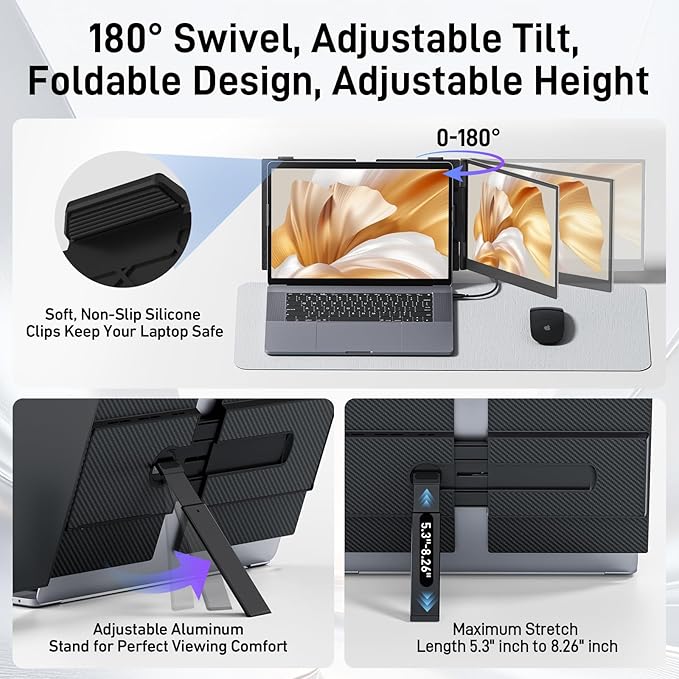 Vixtan Laptop Screen Extender, 15.3" FHD 1080P Portable Dual Monitor, Ultra-Thin 1.7lbs Plug & Play for 13"-17" Laptops