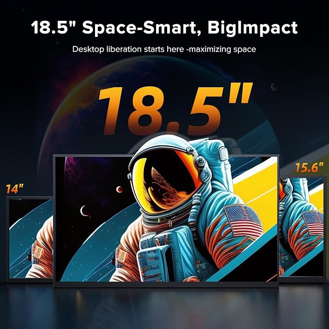 Portable Monitor 18.5'' 120Hz Gaming Monitor, 125%sRGB | 2000:1 | HDR| FreeSync Travel Monitor for Laptop Mac-Book PC, Built-in Stand & Speakers, VESA, USB HDMI Large Second Screen for Game Office