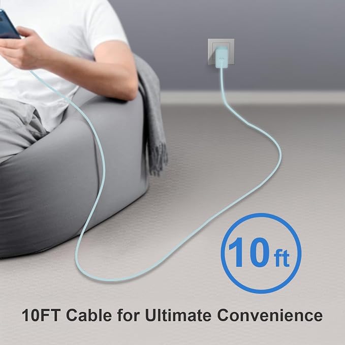 USB C Charger Type C Charger Fast Charging 10FT 45W Samsung Chargers 2-Pack with iPhone Air/17/17 Plus/17 Pro/17 Pro Max/16/16 Plus/16 Pro/16 Pro Max/15/15 Pro Max/iPad Pros/Galaxy S25 S24(Blue)