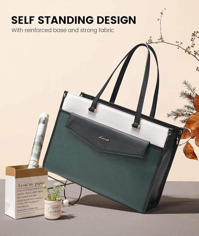 LOVEVOOK Laptop Bag for Women, 15.6'' Laptop Tote Purse 2-in-1 Professional Work Bag Business Briefcase with Clutch Purse, Waterproof Leather Computer Handbag for Teacher Office Travel