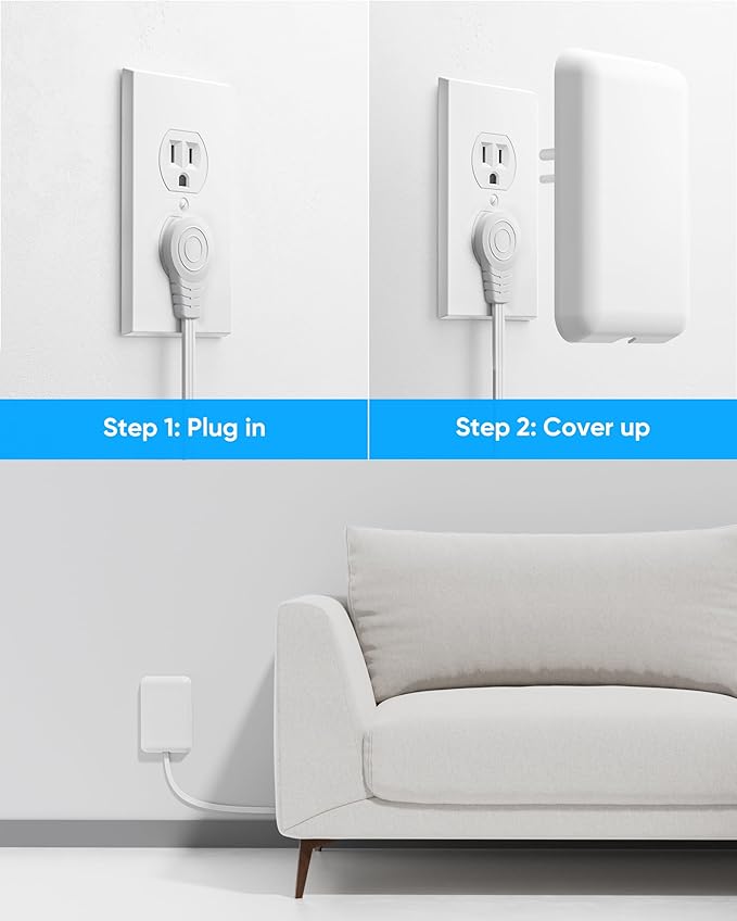 Olcorife 20FT Flat Extension Cord with Outlet Cover, Flat Plug Power Strip with 6 Outlets and 3 USB Ports, 2000 Joules Surge Protector, Hidden Outlet Extender for Tight Spaces