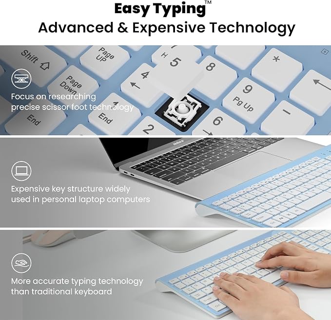 cimetech Wireless Keyboard and Mouse Combo, Compact Full Size Wireless Keyboard and Mouse Set 2.4G Ultra-Thin Sleek Design for Windows, Computer, Desktop, PC, Notebook - Baby Blue