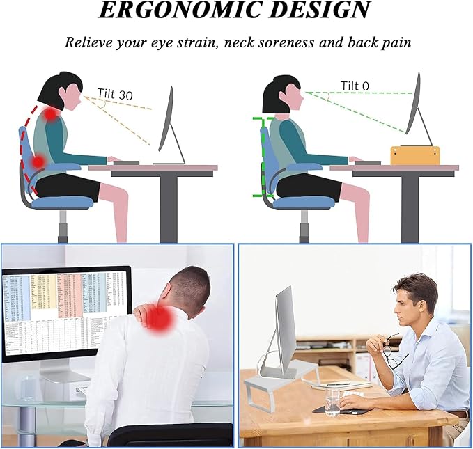 Stable Wood Computer Monitor Stand for Desk Organizer, Anti-slip Computer Riser Monitor Shelf for PC Laptop Notebook Home & Office (White)