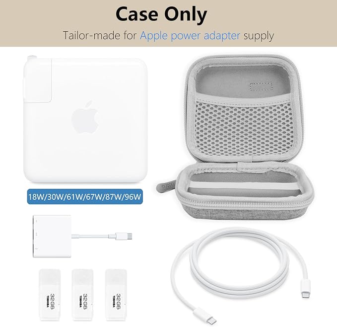 Charger Case for Macbook, Portable Tech Electronic Organizer Bag, Small Travel Storage Pouch for Laptop Accessories, MacBook Power Adapter, Charging Cords, USB Drives (Grey-Oxford, M)