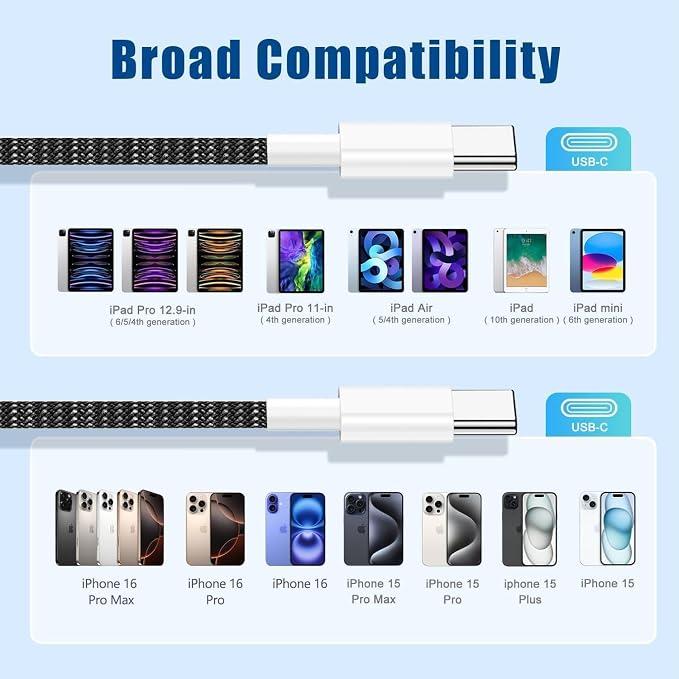 USB C to C Fast Charger Cable 10ft, Long Type C to USB C Charging Cord Wire for Apple iPhone 17 Pro Max/17 Air/16 Pro/15 Plus,MacBook Pro 2021/2020/2019/2018,iPad 12.9/11 inch/Mini/Air,Samsung Galaxy