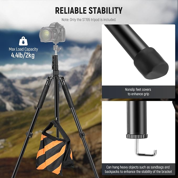 NEEWER Photography Light Stand, 1.5-6.4ft/47-195cm Aluminum Reversible Studio Lighting Tripod, Portable Phone Video Stand w/ 1/4" Screw for Strobe Light Camera Softbox, 4.4lb/2kg Load, ST195