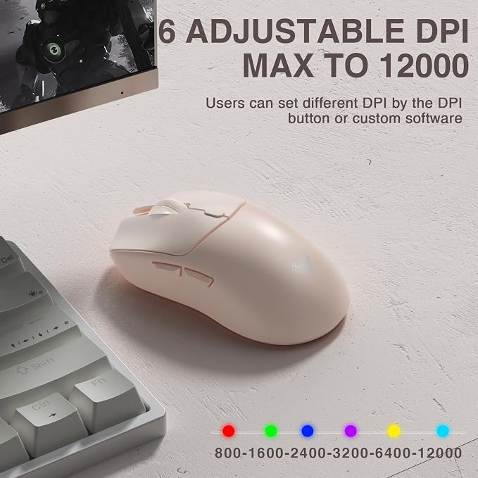 AULA SC580X Wireless Gaming Mouse, Tri-Mode 2.4G/BT5.0/USB-C Gaming Mice with 12000 DPI, 6 Programmable Buttons, Rechargeable Computer Mouse for Laptop/PC/Mac/Tablet