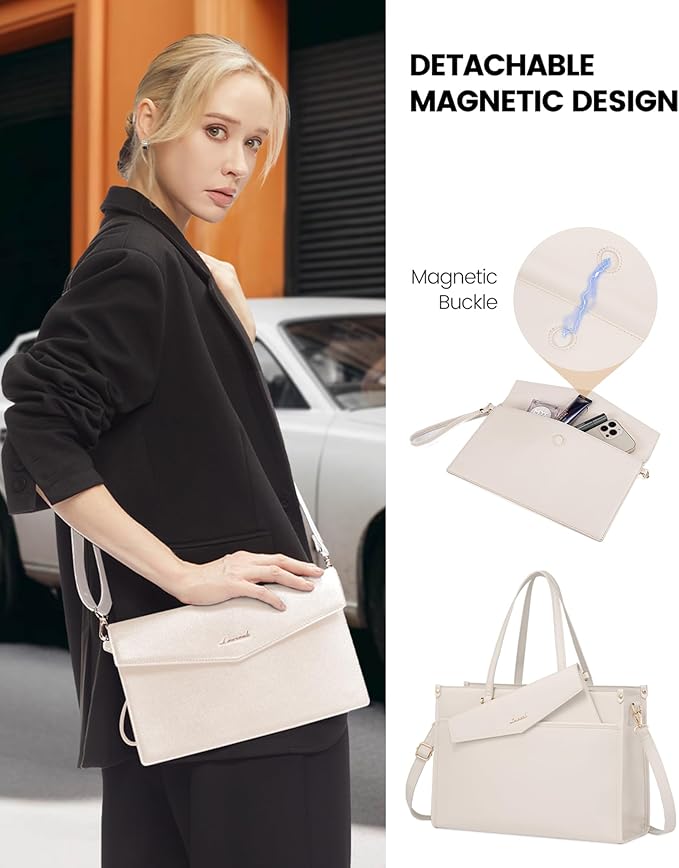 LOVEVOOK Laptop Bag for Women, 15.6'' Laptop Tote Purse 2-in-1 Professional Work Bag Business Briefcase with Clutch Purse, Waterproof Leather Computer Handbag for Teacher Office Travel