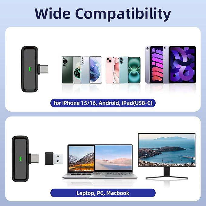 NPTCL Wireless Lavalier Microphone for iPhone 17/16/15 Android PC Laptop Computer - Noise Canceling USB Type C Mic with 24H Charging Case for Video Recording Vlog TikTok Podcast