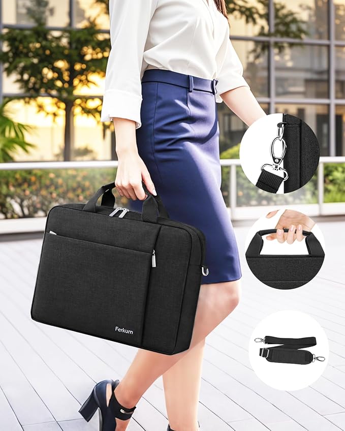 Ferkurn Laptop Bag Case for Women Men Computer Bag Compatible with HP Envy Pavilion Omen/LG Gram/MSI/Dell Inspiron XPS/Lenovo/Acer, Shoulder Strap Carrying Messenger Briefcase, Black, 14 Inch