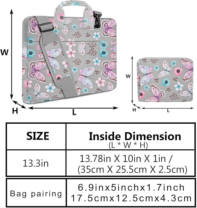 Hseok Laptop Shoulder Bag 13-14 inch Shockproof Water-Resistant HandBag with Small Case Compatible with MacBook Pro/Neo 14" M5/M4/M3/M2/M1, Mac Air/Pro 13.3", XPS 13/14, Most 13"-14" PC,Butterfly