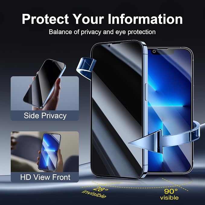 NEW'C 3x Privacy for iPhone 13 Pro Screen Protector (6.1 inches)+ 3x Camera Lens Protector, Sensor Protection,Case Friendly Tempered Glass Film + Dust Plug- Enhanced Privacy Angle of 28 Degrees