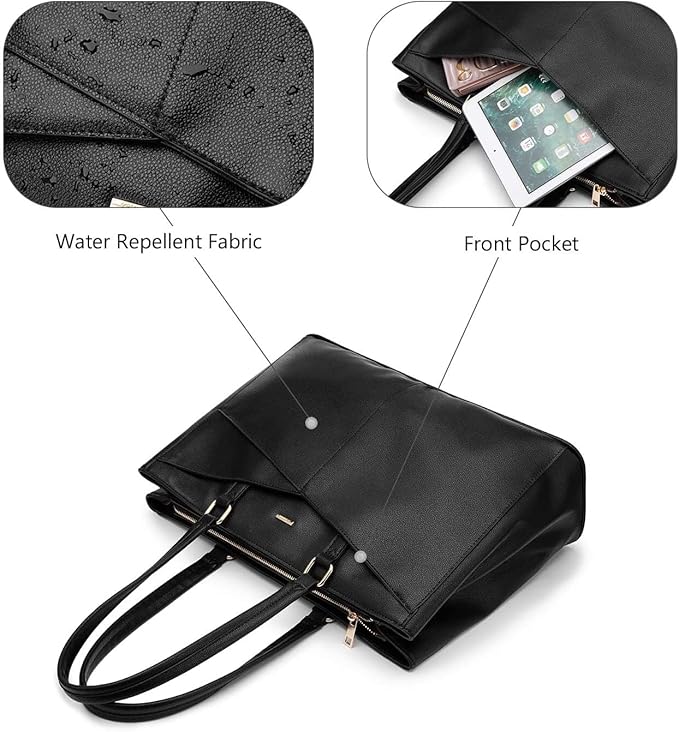 LOVEVOOK Laptop Bag for Women 17.3 Inch Tote Bags Waterproof Leather Briefcase Computer Women Business Office Work Bag,Black