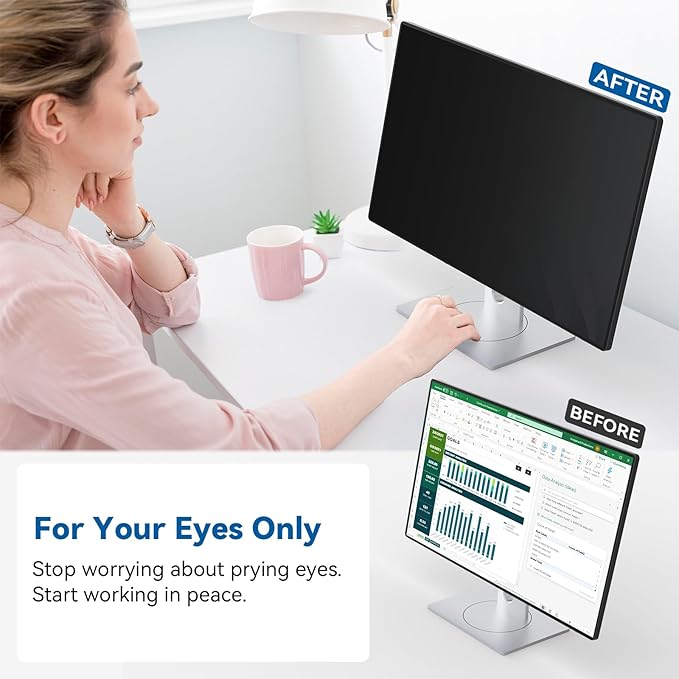 2-Pack 24-inch Magnetic Privacy Screen for 16:9 Computer Monitor, Snap-On Removable 24in Matte Anti Glare Blue Light Spy Filter Screen Cover Private Shield for Desktop PC [Support Curved Monitor]