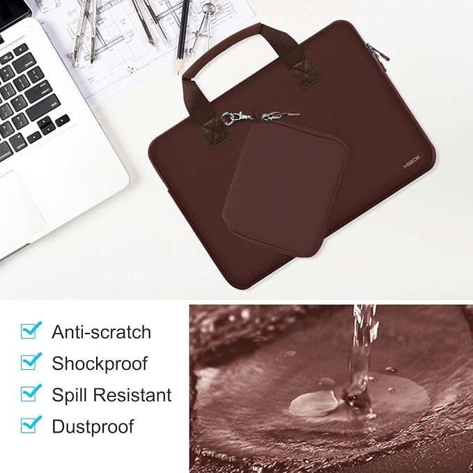 Hseok Laptop Sleeve 14 inch Case with Small Case, Compatible with MacBook Neo 14, MacBook Pro 14 M5/M4/M3/M2/M1, XPS 14 and Most 14 inch Notebooks, Neoprene Computer Handbag,Coffee