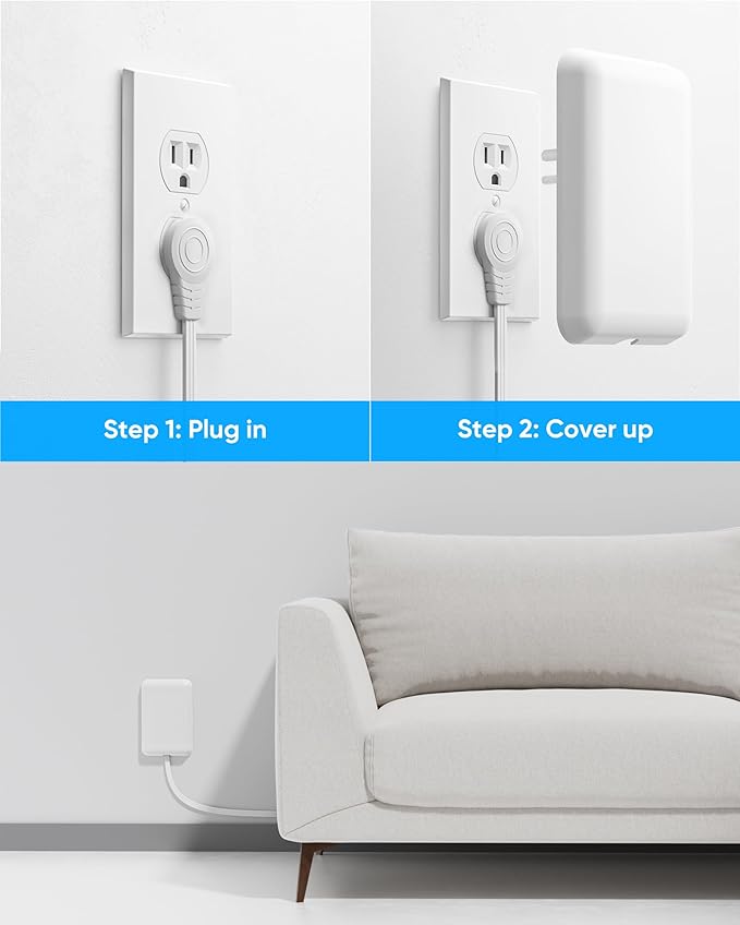 Flat Extension Cord with Outlet Cover, Olcorife Flat Plug Power Strip with 6 Outlets and 3 USB Ports, 2000 Joules Surge Protector, 8 FT Cord Hidden Outlet Extender for Tight Spaces