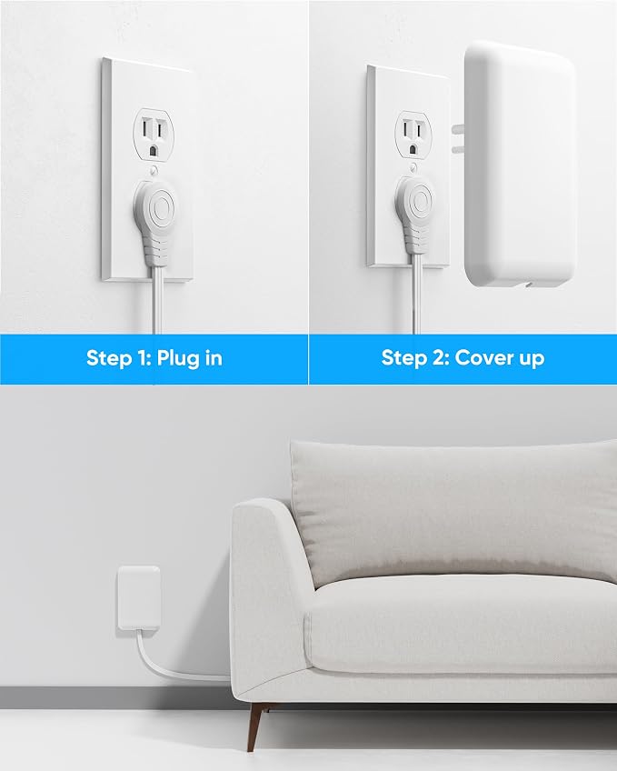 Olcorife Flat Extension Cord with Outlet Cover, Flat Plug Power Strip with 6 Outlets and 3 USB Ports, 2000 Joules Surge Protector, 5 FT Cord Hidden Outlet Extender for Tight Spaces (Pack of 2)