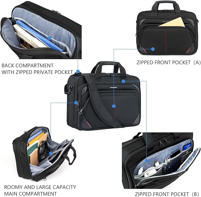 KROSER Laptop Bag 17.3 Inch Premium Laptop Briefcase, Expandable Water Repellent Laptop Shoulder Messenger Bag Durable Computer Case for Business/Travel/Men/Women (Black/Red)