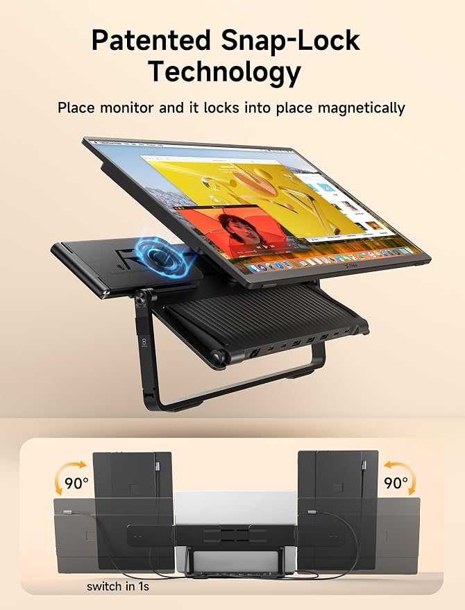 JSAUX FlipGo Horizon Pro Laptop Screen Extender 15.6 Inch, Patented Snap-Lock Technology, 1080P FHD IPS Dual Screen Monitor, Triple Screen Laptop Monitor Extender Compatible with Windows/macOS/MacBook