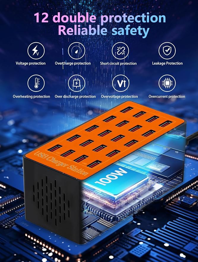 Charging Station, 100W20Port USB Charging Station, Multiple USB Charger Station, Charging Station for Multiple Devices, Multi USB Charging Station