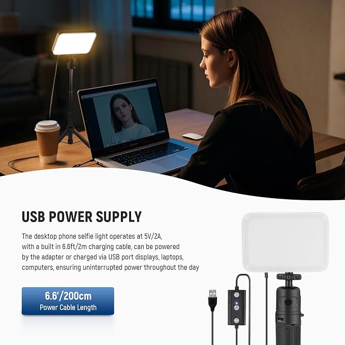 NEEWER BASICS LED Video Panel Light, Bi Color Dimmable Video Conference Lighting Kit with Desktop Tripod Stand/Filters for Webcam Desk Computer Laptop Zoom Call Makeup Recording Selfie Streaming, BP66