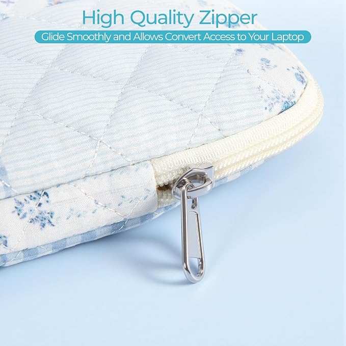 13-14 inch Cotton Quilted Laptop Sleeve for Women, Aesthetic Puffy Laptop Case Carrying Bag Compatible with MacBook Air/Pro 13/Pro 14, Soft Computer Liner Bag (Green Blue Pin, 13.3 inch)