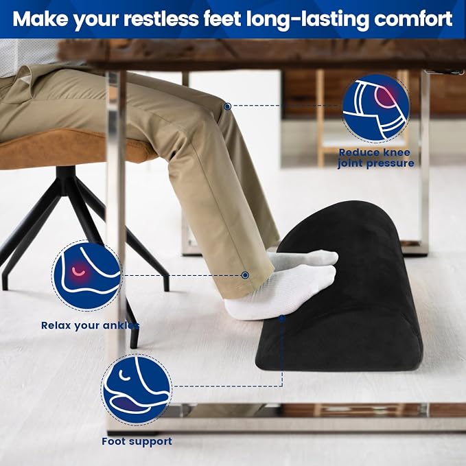 CloudBliss Foot Rest for Under Desk at Work,Office Desk Accessories with Soft Foam and Washable Removable Cover, Foot Stool for Office, Car, Home to Foot Support and Relax Ankles, Black, Long