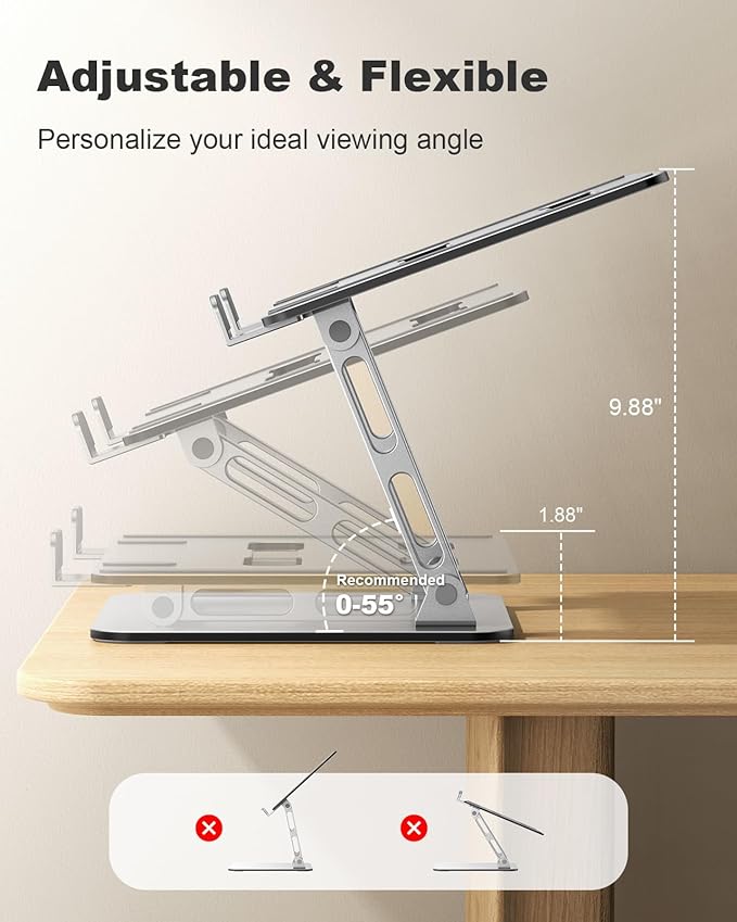 RIWUCT Laptop Stand for Desk Adjustable Height, Ergonomic Laptop Riser Holder with Dual-bar Support, Portable Computer Notebook Stand for MacBook Air Pro, Dell XPS, HP (10-16"), Gifts for Men/Dad