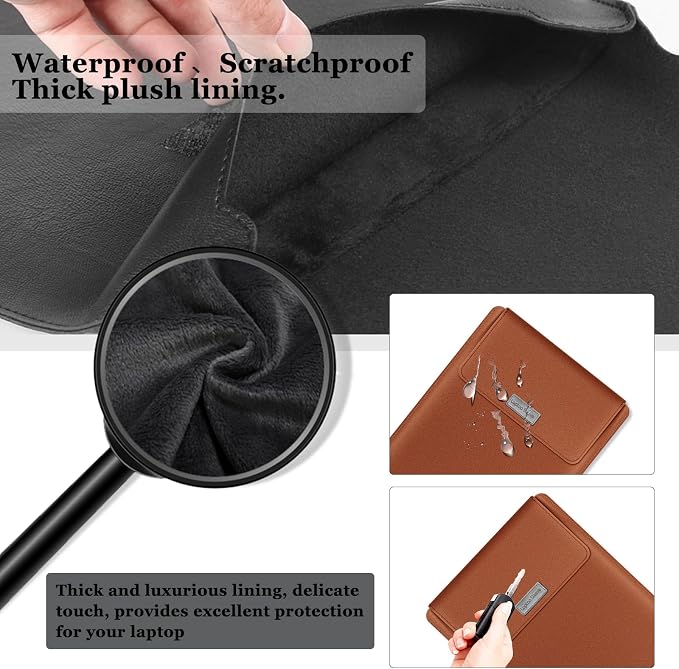 15-15.6 inch Laptop Sleeve Protective Case for MacBook Air/Pro 15" (M5/M4/M3/M2), [3 in 1] PU Leather Laptop Waterproof Slim Cover with Stand and Mouse for MacBook Pro (15") - Brown