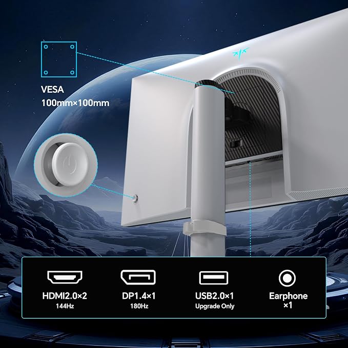 KTC QHD Mini LED Monitor 27 Inch, 1440P 180Hz Gaming PC Monitor, HDR 1400, HDMI2.0, DP1.4, USB, Swivel/Height/Pivot/Tilt Adjustable, VESA Support, White, M27T6