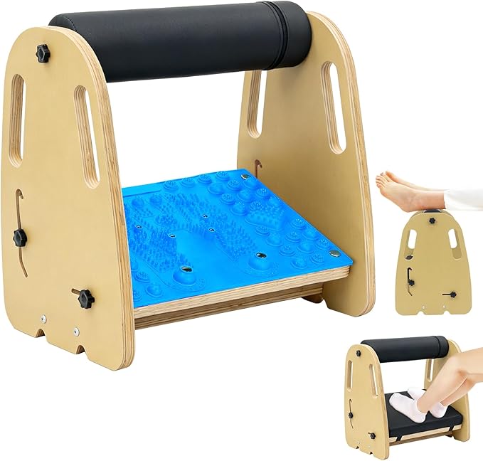 Adjustable Wooden Under Desk Foot Rest｜15.75” Height｜Detachable｜Interchangeable Leather & Massage Pads｜for Office/Home/Gaming/Study Desk Essentials - Blue